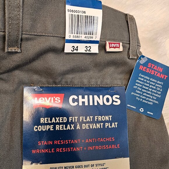 Vintage Levi's Men's Gray Chino Relax Fit Flat Front Pants W34L32 - Picture 9 of 9